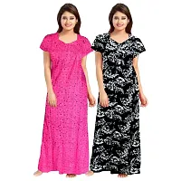 Elegant Multicoloured Cotton Printed Nighty For Women Pack Of 2-thumb1