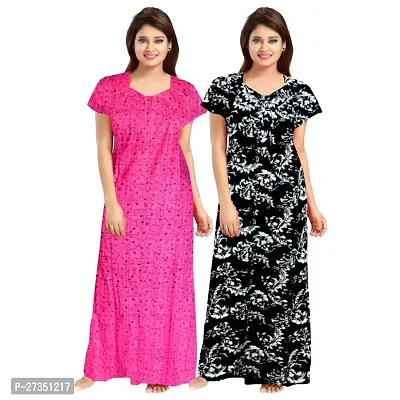 Elegant Multicoloured Cotton Printed Nighty For Women Pack Of 2-thumb2