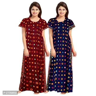 Elegant Multicoloured Cotton Printed Nighty For Women Pack Of 2-thumb0