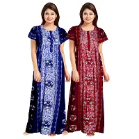 Elegant Multicoloured Cotton Printed Nighty For Women Pack Of 2-thumb1