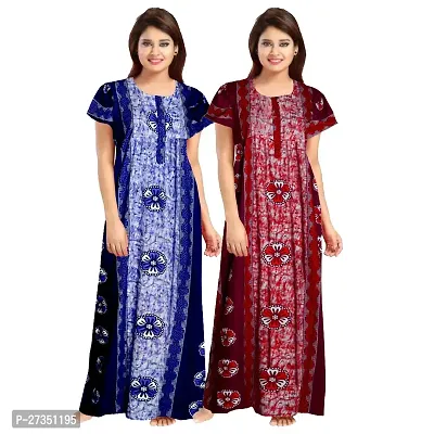 Elegant Multicoloured Cotton Printed Nighty For Women Pack Of 2-thumb2