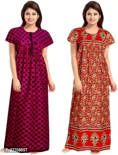 Elegant Multicoloured Cotton Printed Nighty For Women Pack Of 2-thumb0