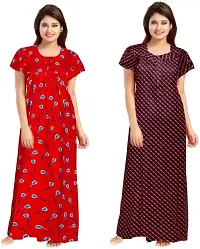 Elegant Multicoloured Cotton Printed Nighty For Women Pack Of 2-thumb1