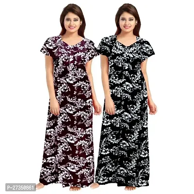 Elegant Multicoloured Cotton Printed Nighty For Women Pack Of 2-thumb0