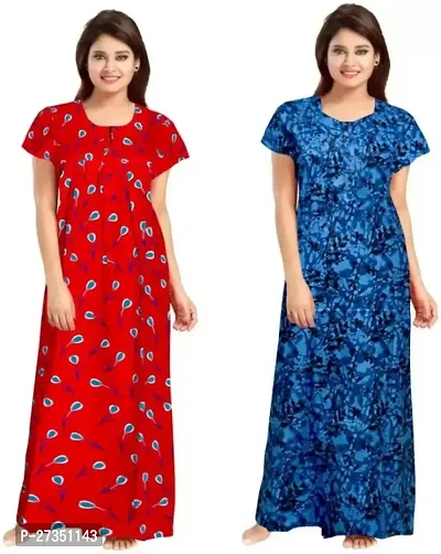 Elegant Multicoloured Cotton Printed Nighty For Women Pack Of 2-thumb0