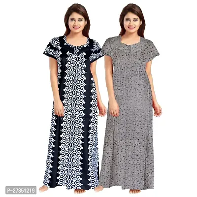 Elegant Multicoloured Cotton Printed Nighty For Women Pack Of 2-thumb0