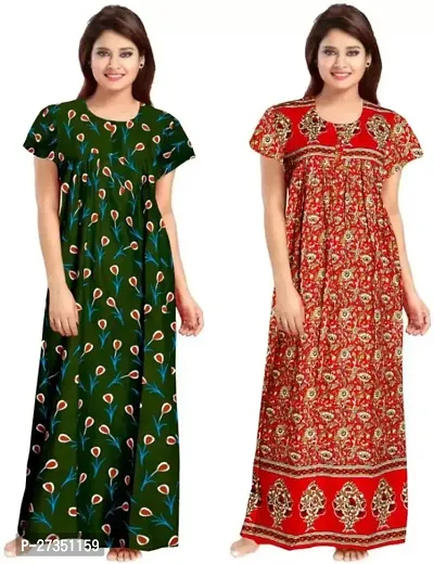 Elegant Multicoloured Cotton Printed Nighty For Women Pack Of 2-thumb0