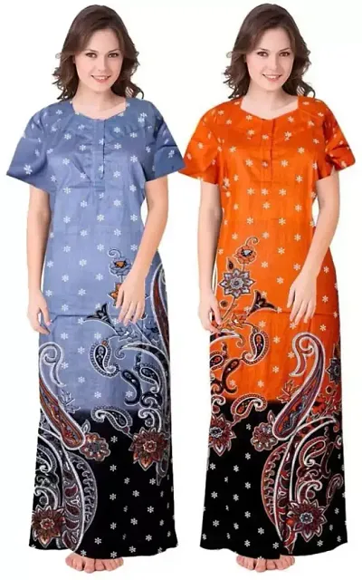 Pack Of 2 Cotton Printed Nighty Combo