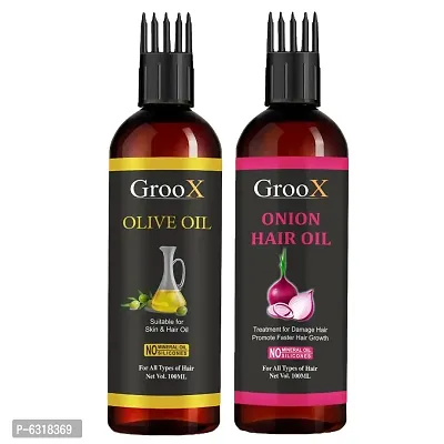 GrooX Olive Oil and Onion Oil Cold Pressed - Hair Oil Combo of 2 bottle Hair Oil