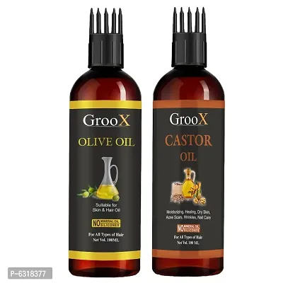 GrooX Castor Oil and Olive Oil Cold Pressed - Hair Oil Combo of 2 bottle Hair Oil