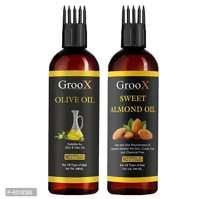 GrooX Sweet Almond Oil and Olive Oil - Hair Oil Combo of 2 bottle Hair Oil-thumb0