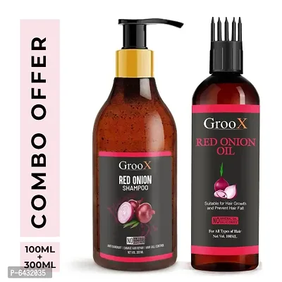 GrooX Red Onion Shampoo and Red Onion Hair Oil For Hair Growth and Hair Fall Control-thumb0