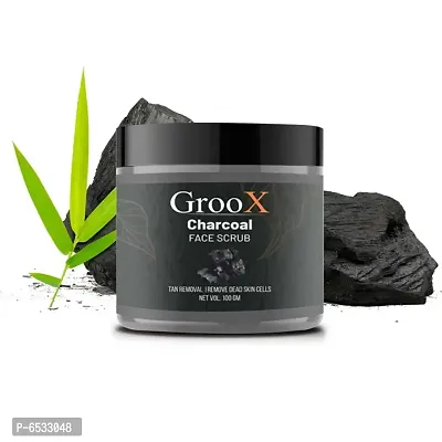 GrooX Herbal Charcoal Face Scrub - Dead Skin Remover and Provides Clear Skin Scrub