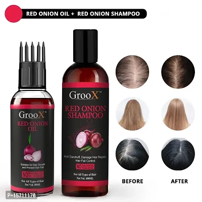 GrooX Red Onion Hair Oil  Red Onion Hair Shampoo Combo for Hair Growth  Hair Fall Control