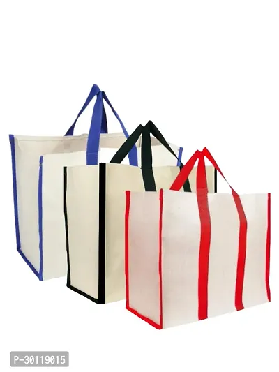 Trendy white tote shopping hand carry Bags Pack of 3 pieces-thumb0