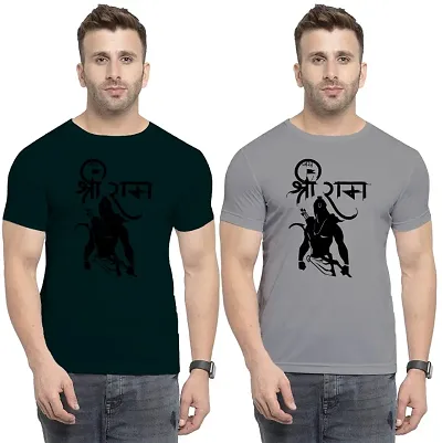 Elegance Stylish Shri Ram Printed Combo Pack Tshirt Round Neck Polyester | Lycra T-Shirt For Men