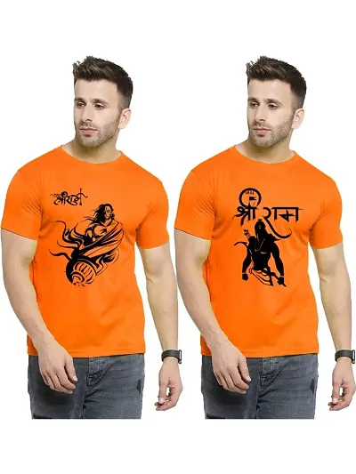 Jai Shri Ram Printed Combo Pack Tshirt Round Neck Unisex Polyester | Lycra T-Shirt For Men And Women