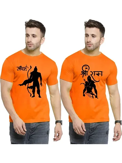 Jai Shri Ram Printed Combo Pack Tshirt Round Neck Unisex Polyester | Lycra T-Shirt For Men And Women