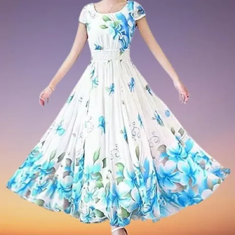 Stylish Floral Georgette Flared Gown