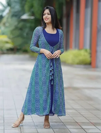 Stylish Georgette Ethnic Gown with Shrug Set