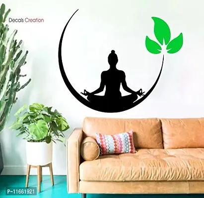 Decals Creation? Wall Stickers Wall Poster 'Meditating Buddha with Leafs' Size 76X60CM (Green Leaf)-thumb4