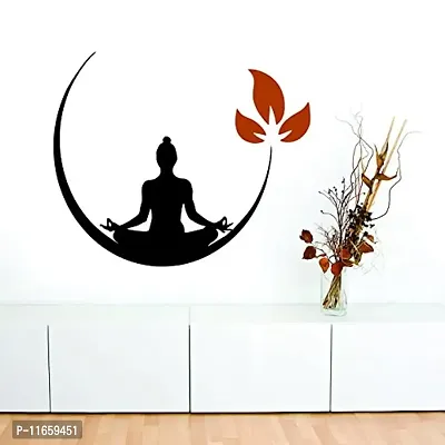 Decals Creation? Wall Stickers Wall Poster 'Meditating Buddha with Leafs' Size 76X60CM (Brown Leaf)