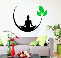 Decals Creation? Wall Stickers Wall Poster 'Meditating Buddha with Leafs' Size 76X60CM (Green Leaf)-thumb1