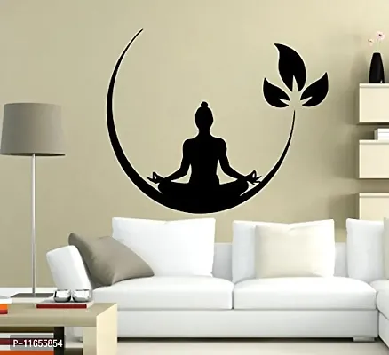 Decals Creation? Wall Stickers Wall Poster 'Meditating Buddha with Leafs' Size 76X60CM (Black)