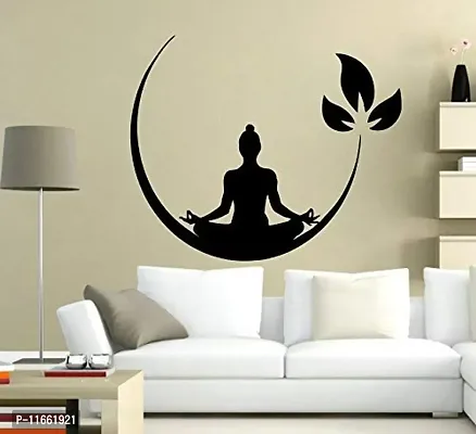 Decals Creation? Wall Stickers Wall Poster 'Meditating Buddha with Leafs' Size 76X60CM (Green Leaf)