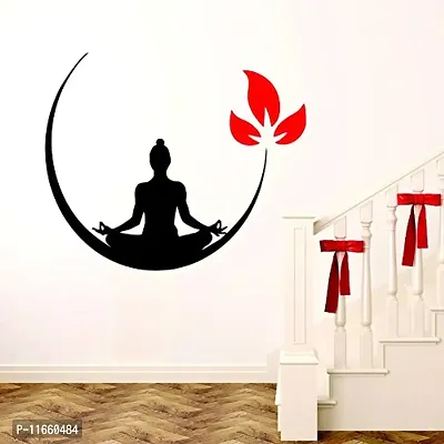 Decals Creation? Wall Stickers Wall Poster 'Meditating Buddha with Leafs' Size 76X60CM (Red Leaf)-thumb0