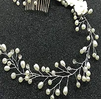 Ziory 1pc Silver Plated Alloy Crystal White Bridal Pearl Wedding Flower Vine with Comb Hairpin Hair Clip Wedding Hair Jewellery for Girls and Women-thumb2