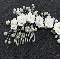 Ziory 1pc Silver Plated Alloy Crystal White Bridal Pearl Wedding Flower Vine with Comb Hairpin Hair Clip Wedding Hair Jewellery for Girls and Women-thumb1