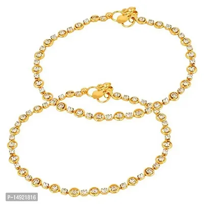 Ziory Gold Plated Crystal Beaded Traditional Anklets/Payal for Girls and Women-thumb0