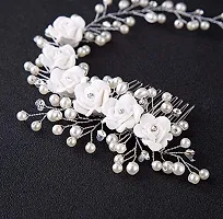 Ziory 1pc Silver Plated Alloy Crystal White Bridal Pearl Wedding Flower Vine with Comb Hairpin Hair Clip Wedding Hair Jewellery for Girls and Women-thumb4