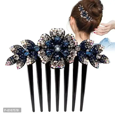 Ziory 1 Pc Black Rhinostone Flower hair accessories Bridal charm comb hair clip for girls and women-thumb0