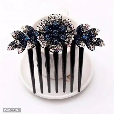 Ziory 1 Pc Black Rhinostone Flower hair accessories Bridal charm comb hair clip for girls and women-thumb3