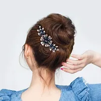 Ziory 1 Pc Black Rhinostone Flower hair accessories Bridal charm comb hair clip for girls and women-thumb1