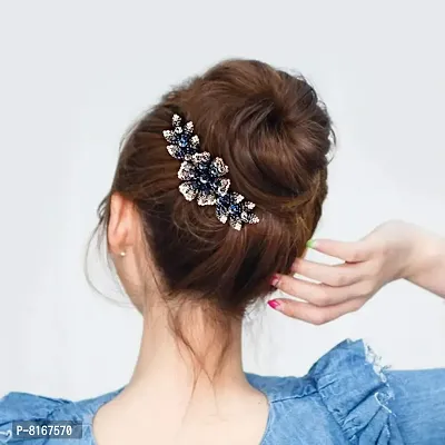 Ziory 1 Pc Black Rhinostone Flower hair accessories Bridal charm comb hair clip for girls and women-thumb2