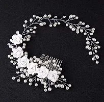 Ziory 1pc Silver Plated Alloy Crystal White Bridal Pearl Wedding Flower Vine with Comb Hairpin Hair Clip Wedding Hair Jewellery for Girls and Women-thumb3