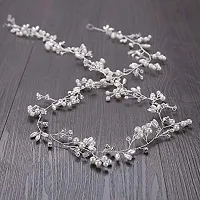 Ziory 1 Pc Silver Zinc Alloy Pearl Floral Hair Accessories (50cm) for Girls and Women-thumb2