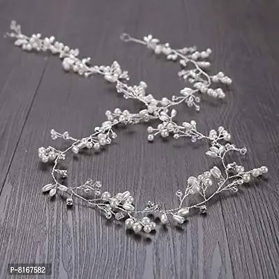 Ziory 1 Pc Silver Zinc Alloy Pearl Floral Hair Accessories (50cm) for Girls and Women-thumb3