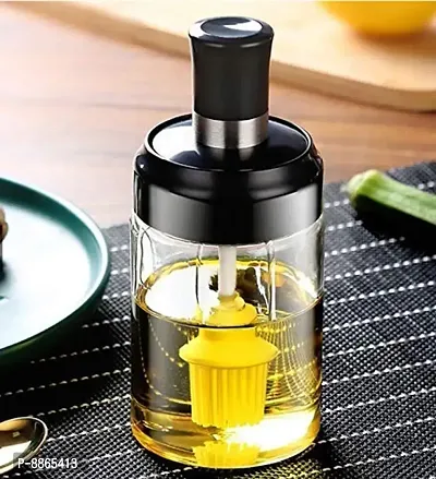 Glass Oil Jar with Brush Spoon - 250 ml, 1 Pc, Transparent glass-thumb0