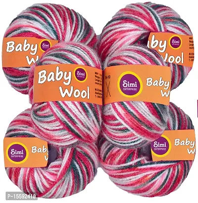 SIMI 100% Acrylic S/M Wool Wrosted (6 pc) Baby S/M Wool Hand Knitting-thumb2