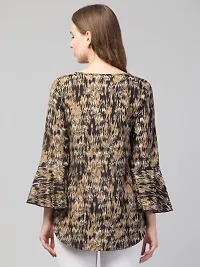 Party Bell Sleeves Printed Women Top (Small, Brown)-thumb2