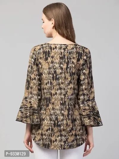 Party Bell Sleeves Printed Women Top (Small, Brown)-thumb3