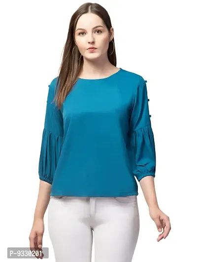 Peehu Collection Women's Long Sleeve Tunic Tops Round-Neck T-Shirts Casual Loose Blouse Top with Beaded On Sleeves