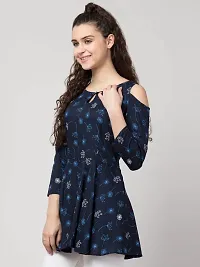 Peehu Collection Casual Regular Sleeves Printed Women Top (Small, Blue)-thumb2