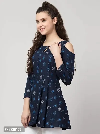 Peehu Collection Casual Regular Sleeves Printed Women Top (Small, Blue)-thumb3