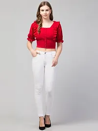 Peehu Collection Women's Puff Sleeve Crop Tops Square-Neck Casual Blouse Top Red-thumb5