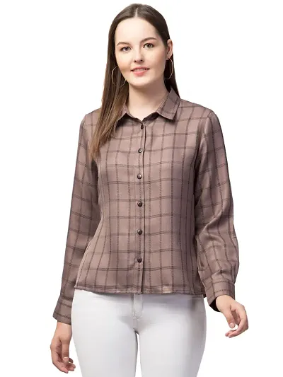 Peehu Collection Women's Pashmina Button Down Checkered Shirt Casual Long Sleeve